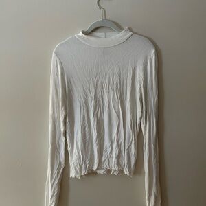 American Eagle Outfitters Cream Ribbed Long Sleeve Top
